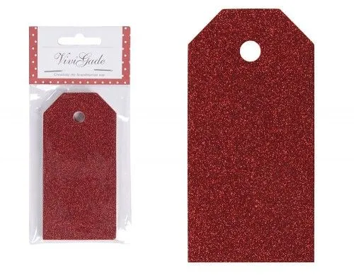 Ajándékcímke, glitteres, 15db/cs, piros Újdonság