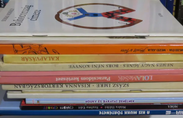 13 db mesekönyv - verseskönyv: Cinóber Cirkusz; A kis Mukk; Az eltűnt kalap; A csodálatos macska; Nouky és barátai; Kisanna Kertországban; Hiszőke; Bohócország címere; Felnőtt módra; Paracsidom kertészet; Kalandozás Betűországban; K Azonnali szállítás