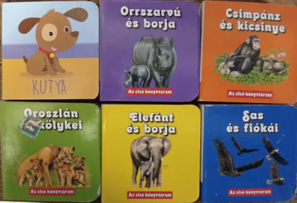 Kutya+Orrszarvú és borja+Csimpánz és kicsinye+Oroszlán és kölykei+Elefánt és borja+Sas és fiókái (Az első könyvtáram) Szezonális akció