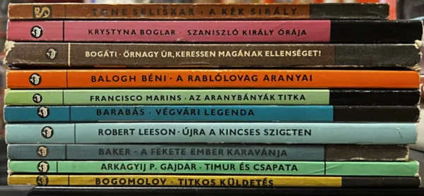 Exkluzív ajánlat 10 db Delfin könyv: A kék sirály, Szaniszló király órája, Őrnagy úr, keressen magának ellenséget!, A rablólovag aranyai, Az aranybányák titka, Végvári legenda, Újra a kincses szigeten, A fekete ember karavánja, Timur és csapata, Ti