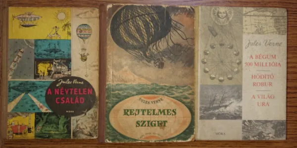 Akció 3 kötet, 7 klasszikus ifjúsági regény Jules Verne-től: A névtelen család, Rejtelmes sziget, A Bégum 500 milliója/Hódító Robur/A világ ura