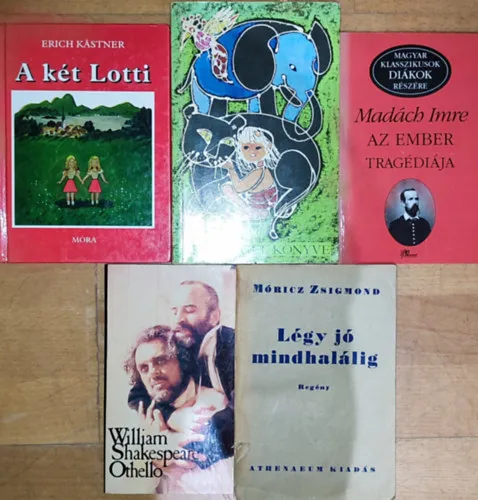 5db kötelező olvasmány vegyes korosztálynak - Rudyard Kipling-A dzsungel könyve, Móricz Zsigmond-Légy jó mindhalálig, Erich Kastner-A két Lotti, Madách Imre-Az ember tragédiája, W. Shakespeare-Othello Rendeld meg most