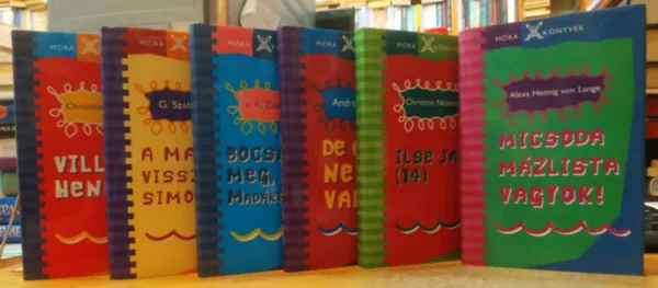 Azonnali szállítás 6 db Móra Könyvek: A macskát visszafelé simogatják; Bocsáss meg, Madárijesztő!; De csúf nevem van!; Ilse Janda (14); Micsoda mázlista vagyok!; Villa Henriett