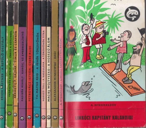 10 db Delfin Könyv: Linkóci kapitány kalandjai + Dagi + A hosszú álom + A törzsfőnök titka + A fehér törzsfőnök + Csere Rudi + Kanóc, az emberszelidítő + Timur és csapata + Ébred a dzsungel + A repülő osztály Szuper ajánlat
