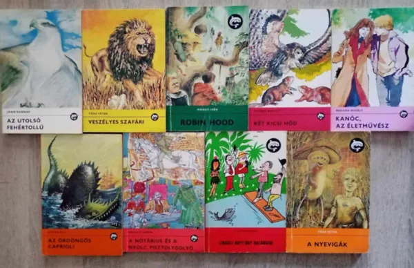 Delfin ifjúsági könyvcsomag (9db) Az utolsó fehértollú / Veszélyes szafári / Robin Hood / Két kicsi hód / Kanóc, az életművész / Az ördöngös Caprioli / A nótárius és a nyolc pisztolygolyó / Linkóci kapitány kalandjai / A nyevig Outlet