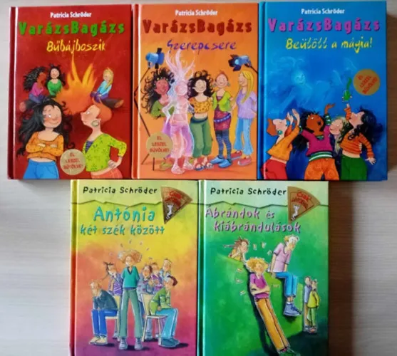 Szuper ajánlat 5 db Patricia Schröder könyv: VarázsBagázs - Bűbűjboszik + VarázsBagázs - Szerepcsere + VarázsBagázs - Beütött a mágia + Antónia két szék között + Ábrándok és kiábrándulások