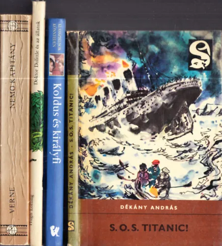Kiárusítás 4db. klasszikus ifjúsági regény: S.O.S. Titanic! + Koldus és királyfi (Mark Twain eredeti regényének átdolgozása) + Doktor Dolittle és az állatok + Nemo kapitány