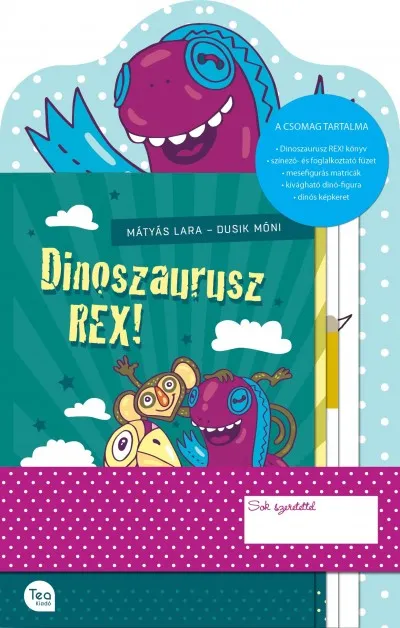 Dinoszaurusz REX! ajándékcsomag - Dinoszaurusz REX! mesekönyv - Dinoszaurusz REX! foglalkoztató füzet - dinós matricás lap 6 db matricával - kivágható és összeszerelhető dinó - dinós képkeret Nézd meg most