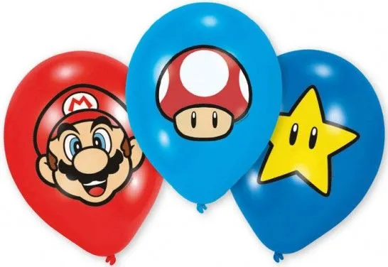 Super Mario Mushroom léggömb, lufi 6 db-os 11 inch (27,5cm) Expressz kézbesítés