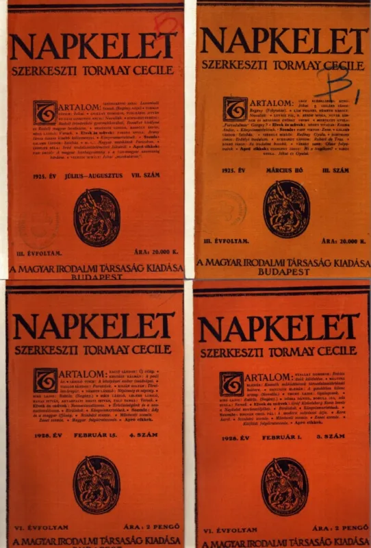 Nézd meg most 6 db Napkelet folyóirat: 1925. március, 1925. július-augusztus, 1927. július, 1928. február 1., 1925. február 15., 1931. november 1. számok