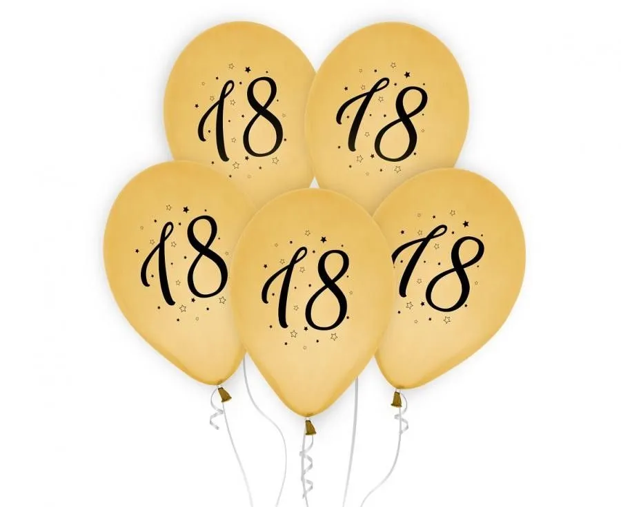 Arany Happy Birthday 18 Gold léggömb, lufi 5 db-os 12 inch (30cm) Prémium