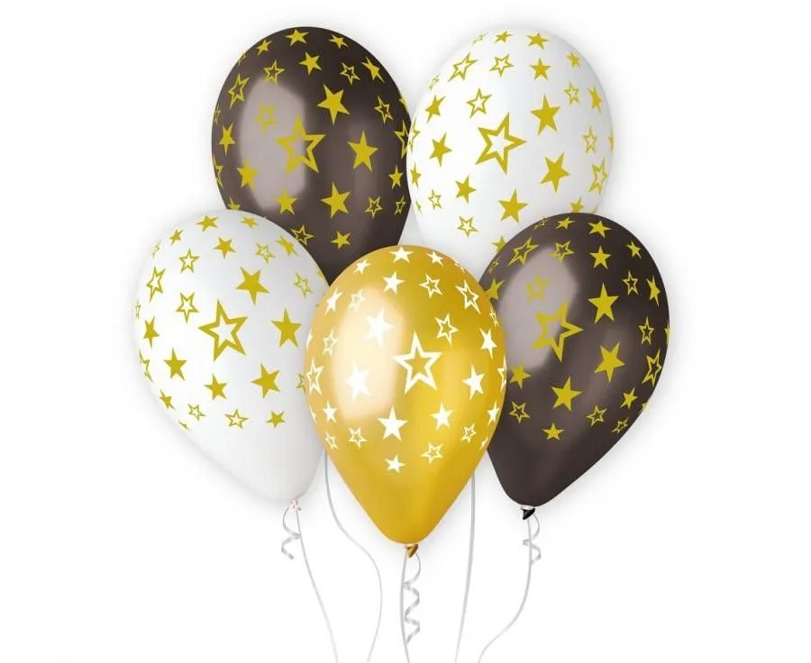 Végkiárusítás Gold Star, Csillagos léggömb, lufi szett 6 db-os 33 cm (13 inch)