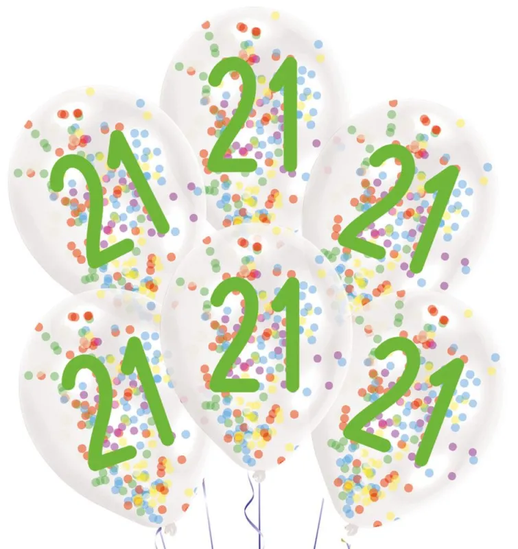 Biztonságos fizetés Happy Birthday 21 Droplets konfettivel töltött léggömb, lufi 6 db-os 11 inch (27,5 cm)