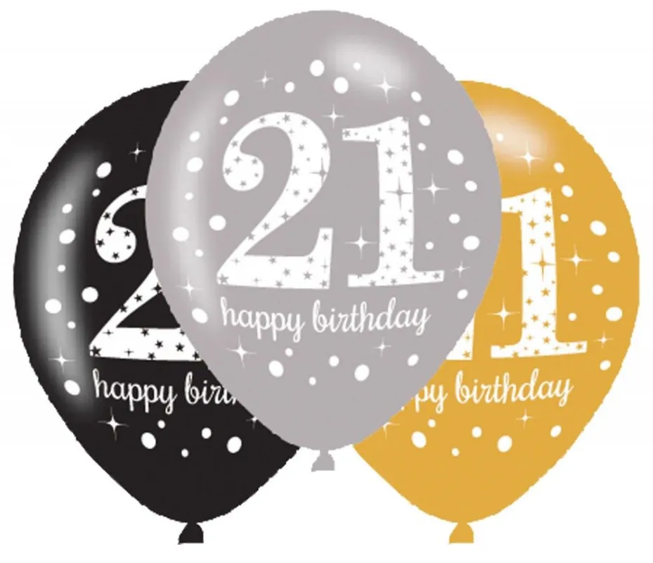 Biztonságos fizetés Happy Birthday 21 Gold léggömb, lufi 6 db-os 11 inch (27,5 cm)