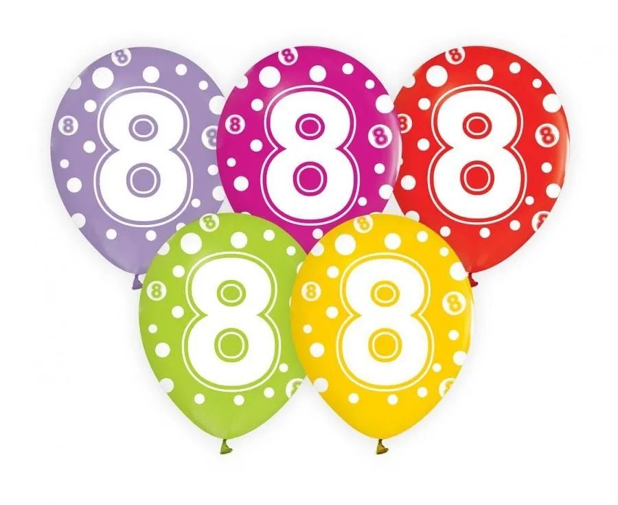 Vedd meg online Happy Birthday 8 Dots léggömb, lufi 5 db-os 12 inch (30cm)