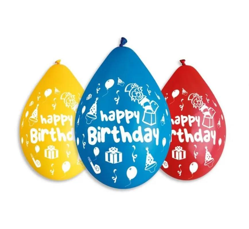 Szezonális akció Happy Birthday Party függő léggömb, lufi 5 db-os 12 inch (30 cm)