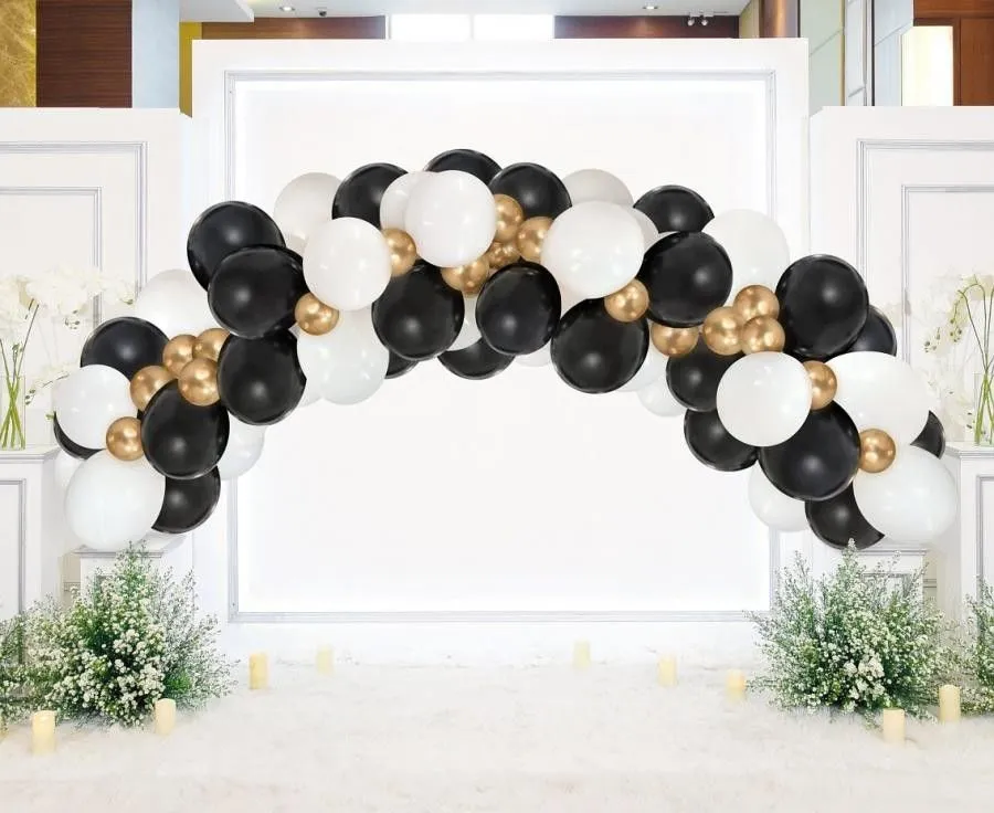 Olcsóbb Színes White-Gold-Black léggömb, lufi girland szett 70 db-os