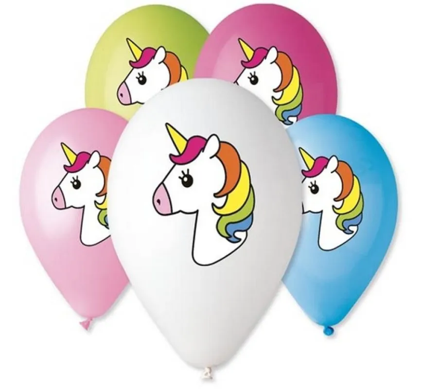 Unicorn Multicolor, Unikornis léggömb, lufi 5 db-os 12 inch (30cm) Népszerű