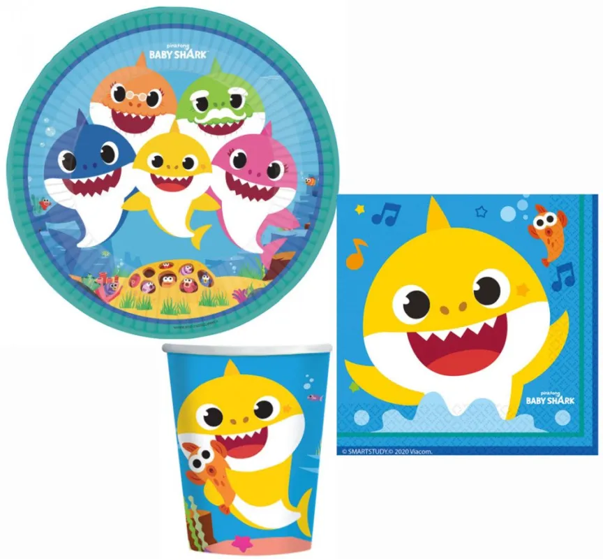 Baby Shark Music party szett 32 db-os 23 cm-es tányérra Árengedmény