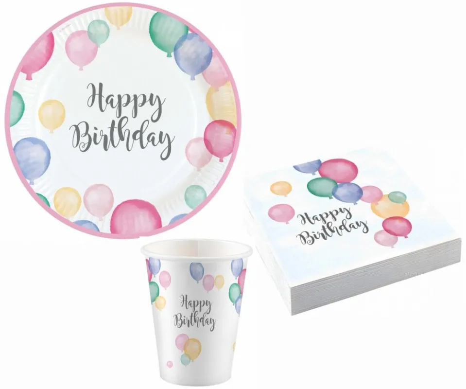 Outlet Happy Birthday Pastel party szett 36 db-os 23 cm-es tányérral