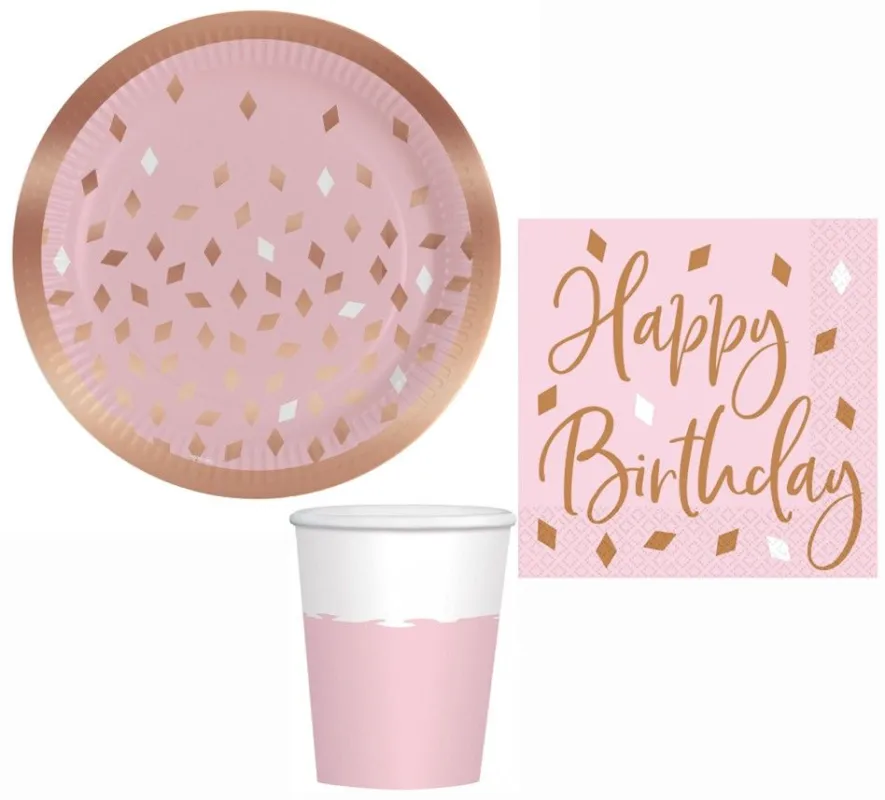 Rose Gold Birthday party szett 32 db-os 23 cm-es tányérral Szezonális akció