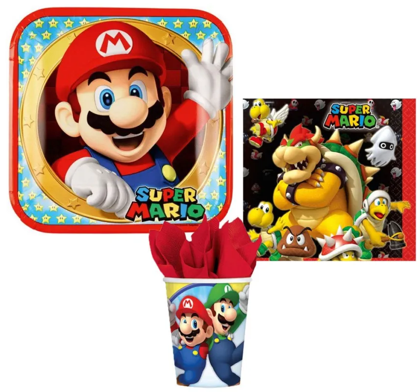 Super Mario Mushroom World party szett 36 db-os 23 cm-es tányérral Expressz kézbesítés