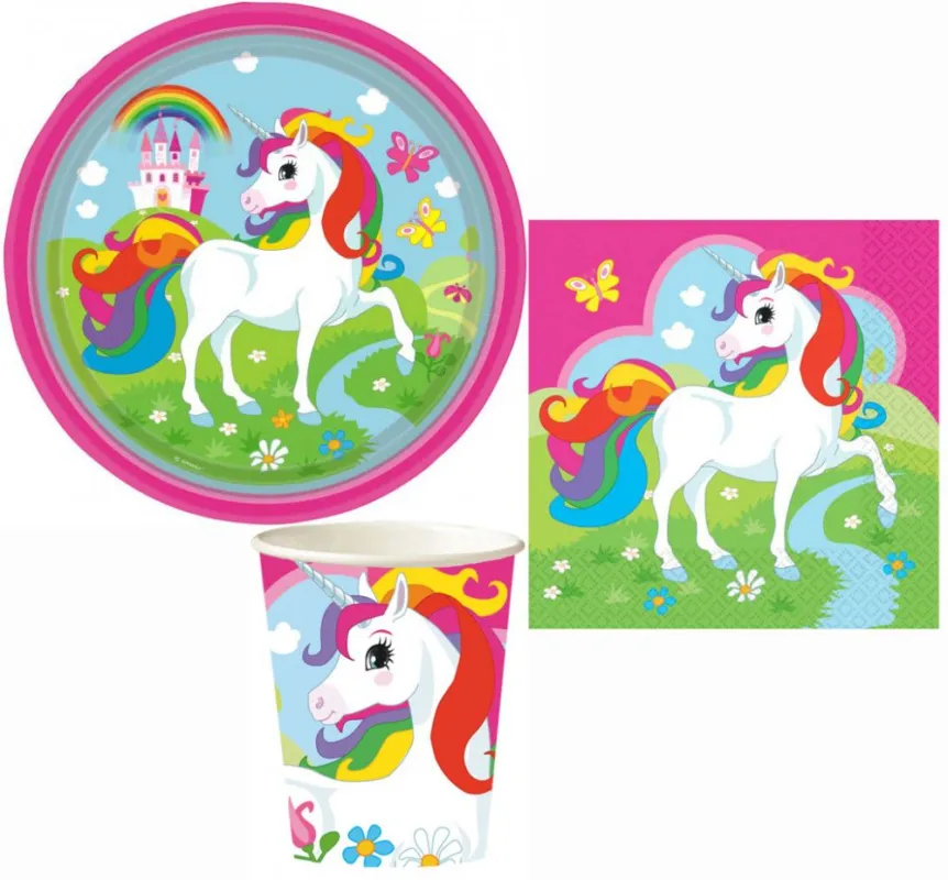 Szuper ajánlat Unikornis Meadow party szett 36 db-os 23 cm-es tányérral