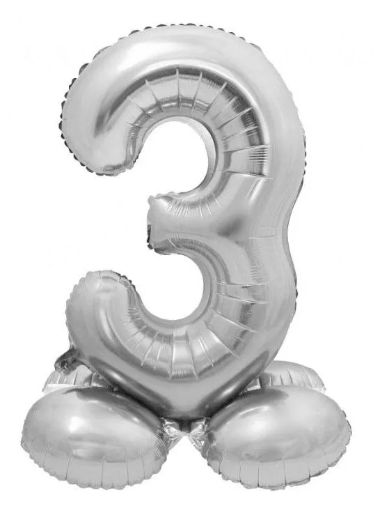 Biztonságos vásárlás Ezüst 3-as Silver szám fólia lufi talppal 72 cm