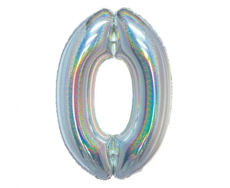 Prémium Ezüst Holographic 0-ás szám fólia lufi 76 cm