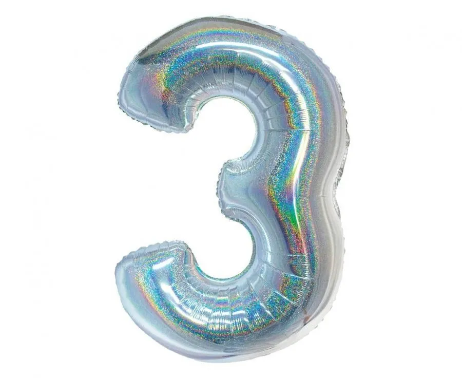 Árcsökkenés Ezüst Holographic 3-as szám fólia lufi 76 cm