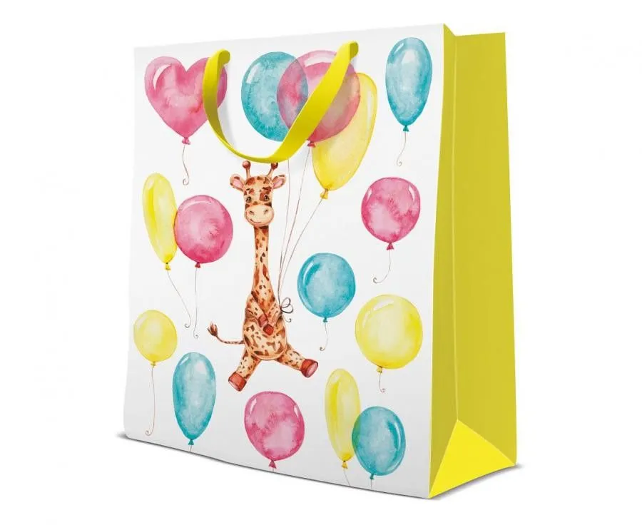 Zsiráf Giraffe with Balloon papír ajándéktasak 26x33 cm Kiárusítás