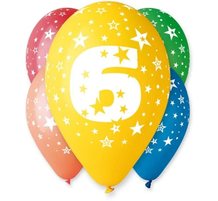 Ne maradj le Happy Birthday 6 Star léggömb, lufi 5 db-os 12 inch (30cm)