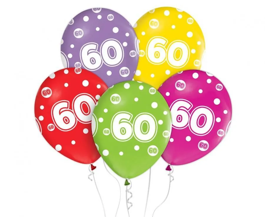 Akciós ár Happy Birthday 60 léggömb, lufi 5 db-os 12 inch (30cm)