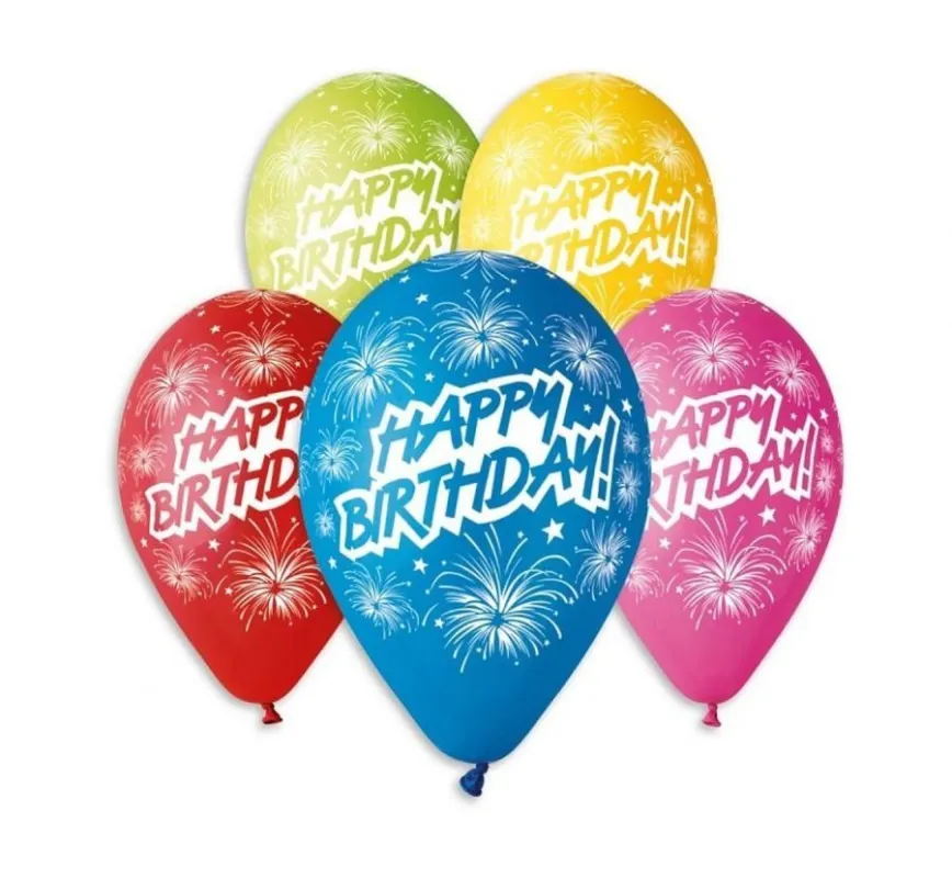 Népszerű Happy Birthday Fireworks léggömb, lufi 5 db-os 12 inch (30 cm)