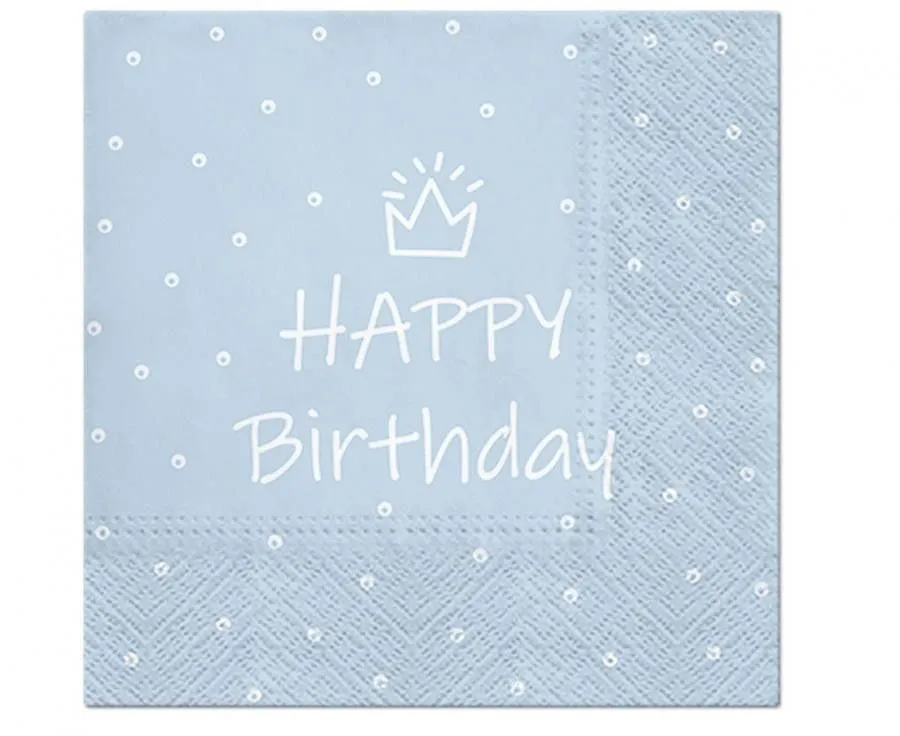 Prémium Happy Birthday Kék Light Blue szalvéta 20 db-os 33x33 cm