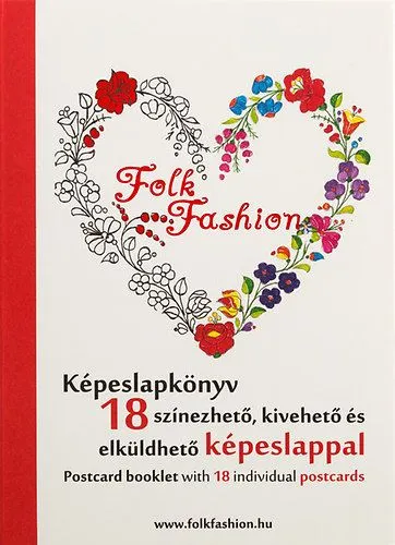 Folk Fashion képeslapkönyv - 18 színezhető, kivehető és elküldhető képeslappal-kalocsai mintás Újdonság
