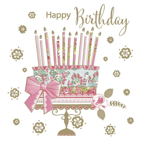 Végkiárusítás Happy Birthday Cake on Gold Stand szalvéta 20 db-os 33x33 cm