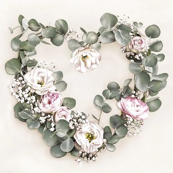 Újdonság Szív Eucalyptus Wreath szalvéta 20 db-os 33x33 cm