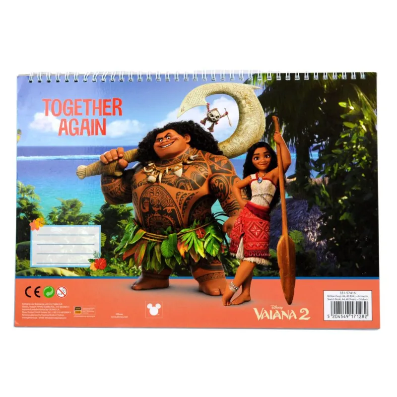 Disney Vaiana Together Again A/4 spirál vázlatfüzet 40 lapos matricával Szuper akció