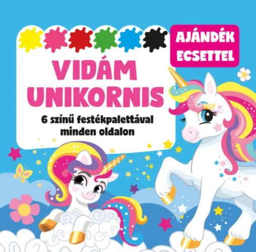 Vidám unikornis - 6 színű festékpalettával minden oldalon - ajándék ecsettel Biztonságos fizetés