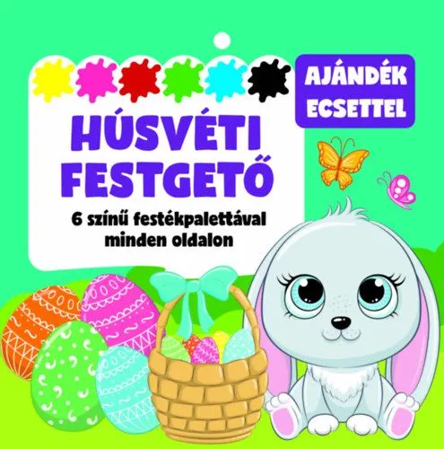 Akció Húsvéti festegető - 6 színű festékpalettával minden oldalon - ajándék ecsettel